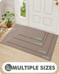 Faux Linen Non-Slip Door Mat – Washable Water Absorbent Entry Rug with TPR Self-Adhesive Base
