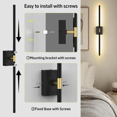 LED Magnetic Rechargeable Wall Sconce – Modern Gold & Black Square Wall Lamp with Remote Control and Adjustable Tricolor Lighting