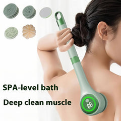 Rechargeable Electric Shower Body Scrubber with Long Handle – Waterproof Spin Bath Brush with 5 Replaceable Heads, 3 Speed Modes & USB Charging