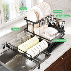 Adjustable Stainless Steel Dish Rack Over Sink with Drainboard – Premium 304 Grade Expandable Plate Drainer (15–22 in / 38–56 cm)