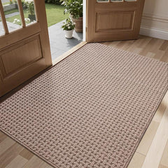 Faux Linen Non-Slip Door Mat – Washable Water Absorbent Entry Rug with TPR Self-Adhesive Base