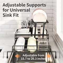 Adjustable Stainless Steel Dish Rack Over Sink with Drainboard – Premium 304 Grade Expandable Plate Drainer (15–22 in / 38–56 cm)