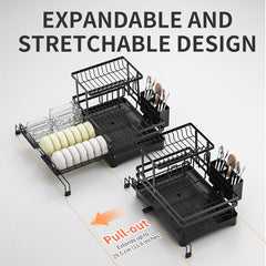 Adjustable Stainless Steel Dish Rack Over Sink with Drainboard – Premium 304 Grade Expandable Plate Drainer (15–22 in / 38–56 cm)