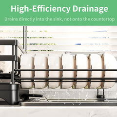 Adjustable Stainless Steel Dish Rack Over Sink with Drainboard – Premium 304 Grade Expandable Plate Drainer (15–22 in / 38–56 cm)