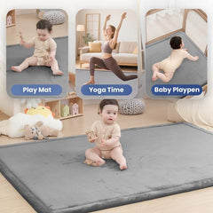 1.3in/2cm Thick Memory Foam Carpet – Soft Velvet Non-Slip Floor Rug for Living Room & Kids Play Area | Minimalist Plush Playpen Mat