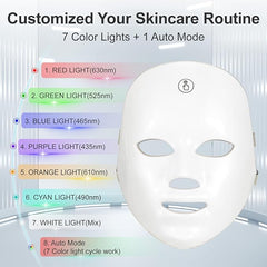 Máscara facial LED recargable de 7 colores para terapia de luz, máscara facial LED para terapia de luz en casa, máscara de terapia de luz azul y roja para rostro, dispositivos faciales