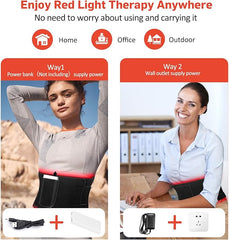 Terapia de luz roja corporal, terapia de luz infrarroja para aliviar el dolor muscular en hombros y cintura, perlas LED 3 en 1 mejoradas, terapia de luz infrarroja cercana de 660 nm y 850 nm, cinturón con temporizador y control remoto.