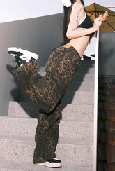 Leopard Print High Waisted Jeans for Women - Y2K Retro Fashion Streetwear Denim Pants, Hip Hop Straight Wide Leg Baggy Jeans