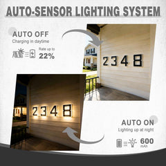 Solar LED House Number Sign (9 inch) with Smart Light Sensor | Waterproof Modern Illuminated Address Plaque for Outdoor Front Door & Wall