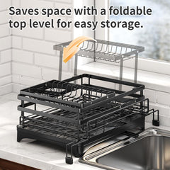 Adjustable Stainless Steel Dish Rack Over Sink with Drainboard – Premium 304 Grade Expandable Plate Drainer (15–22 in / 38–56 cm)