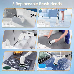 9-in-1 Electric Spin Cleaning Brush with Telescopic Handle & LED Display | USB Rechargeable Multi-Surface Scrubber for Bathroom, Kitchen, Car & Home