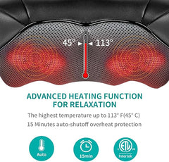 Masajeador Shiatsu de cuello y espalda con calor relajante, almohada de masaje de tejido profundo eléctrico 3D Nekteck para aliviar el dolor muscular en hombros, piernas y cuerpo. Ideal para uso en casa, oficina y coche.