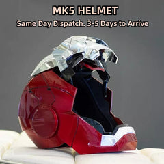 Iron Man MK5 Helmet 1:1 Wearable with Voice Control & LED Eyes – Electric Opening Face Mask Cosplay Helmet with Remote & Bluetooth Speaker Base