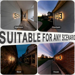 Solar LED House Number Sign (9 inch) with Smart Light Sensor | Waterproof Modern Illuminated Address Plaque for Outdoor Front Door & Wall