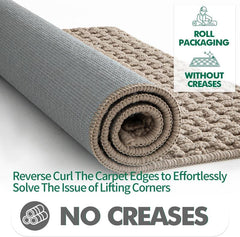 Faux Linen Non-Slip Door Mat – Washable Water Absorbent Entry Rug with TPR Self-Adhesive Base