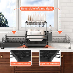 Adjustable Stainless Steel Dish Rack Over Sink with Drainboard – Premium 304 Grade Expandable Plate Drainer (15–22 in / 38–56 cm)