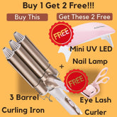 Massions Three Barrel Curling Iron Wand Hair Waver with LCD Temperature Display - 1 Inch Ceramic Tourmaline Triple Barrels, Dual Voltage Crimp Wand Professional Tourmaline Ceramic