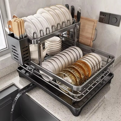 Adjustable Stainless Steel Dish Rack Over Sink with Drainboard – Premium 304 Grade Expandable Plate Drainer (15–22 in / 38–56 cm)