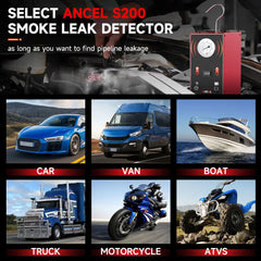 Máquina de humo automotriz ANCEL S200 con bomba de aire integrada, comprobador de fugas de la máquina de humo Evap, detector de fugas de vacío profesional para automóviles, motocicletas, camiones, vehículos todo terreno, furgonetas