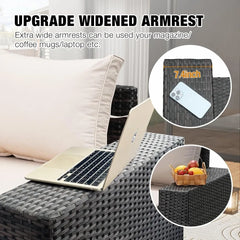 Juego de 5 muebles de patio seccionales de mimbre para exteriores, sofá con otomana para césped, balcón, jardín y patio (marrón-beige)