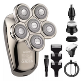7D Electric Bald Head Shaver for Men – 5-in-1 Multifunctional Grooming Kit with LED Display, Type-C Fast Charging & IPX7 Waterproof Design