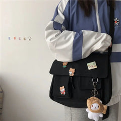 Bolso bandolera estilo Harajuku japonés, bonito, retro, para chica, de lona, para estudiante o escuela.