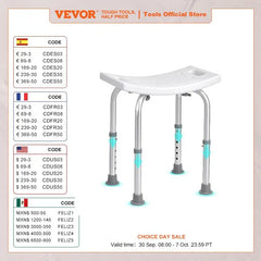 Silla de ducha VEVOR, taburete de ducha de altura ajustable con asas integradas, asiento de ducha para ducha interior o bañera, capacidad de 158,8 kg