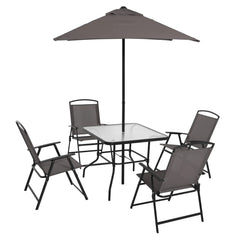 Juego de comedor para patio al aire libre de 6 piezas, juego de muebles de jardín para exterior, silla, mesa y sombrilla