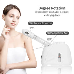 Humidificador facial portátil de ozono con vapor caliente, multifuncional, para limpieza profunda, cuidado de la piel, blanqueamiento, vaporizador facial nano iónico con brazo extensible y boquilla giratoria de 360°, vaporizador para esteticistas.