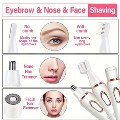 Afeitadora eléctrica femenina 4 en 1, depiladora corporal, recortadora inalámbrica sin dolor, regalo para mujeres