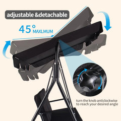 Columpio de patio de 3 plazas, columpio para porche exterior con toldo ajustable y estructura de acero resistente para patio, jardín y piscina.