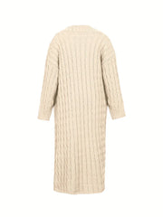 Plus Size Simple Versatile 2023 Autumn and Winter New Women's Extra Long Cardigan Loose Knit Sweater, Solid Color with Pockets