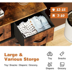 Cómoda Sweetcrispy para dormitorio con 9 cajones de tela, baúl alto organizador para ropa, armario, torre de almacenaje con gabinete, estructura de metal, tablero de madera, mueble ligero para habitación de bebé, color negro y teca.