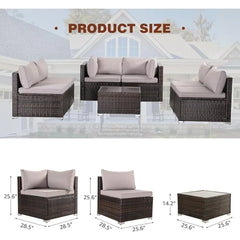 Juego de muebles de patio de 7 piezas, conjunto modular de patio, sofá seccional de mimbre para exteriores, conjunto de conversación de patio de mimbre de PE