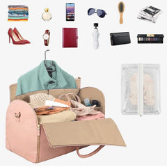 Bolsa de viaje plegable y práctica para mujer, ideal para llevar ropa de mano, ideal para viajes, elegante bolsa de lona para ropa, 2 en 1, convertible y plegable, de PU, para colgar ropa, bolsa de viaje de negocios con bolsillo para artículos de tocador.