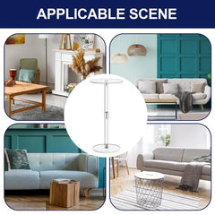 Mesa auxiliar de acrílico para espacios pequeños, mesa auxiliar para sala de estar, redonda, fácil de montar, transparente