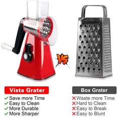 Rallador de queso giratorio Glitzy Geedel, mandolina de cocina para cortar verduras con 3 cuchillas intercambiables, fácil de limpiar para frutas, verduras y frutos secos.