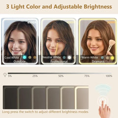 Tocador grande de 120 cm con espejo e iluminación, juego de tocador LED blanco con taburete y toma de corriente, tocador iluminado con cajones y 3 modos de iluminación para mujeres y niñas (blanco)