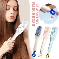 Cepillo retráctil autolimpiable Massions para el cabello, peine masajeador antiestático para mujeres, cepillo autolimpiable para cabello liso.