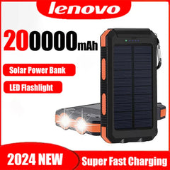 Banco de energía solar Lenovo de 200.000 mAh, carga rápida, portátil, para exteriores, camping, resistente al agua, batería externa con luz LED