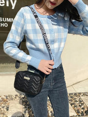 Bolso bandolera cuadrado con bordado de ondas y estampado de gran capacidad para mujer