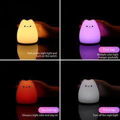 Mini luz nocturna de gato kawaii, linda lámpara de guardería de gato, recargable por USB, luz nocturna, regalo de cumpleaños y Navidad con blanco cálido y 7 modos de respiración de color para niños y bebés (gato - batería)