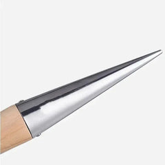 Plantador manual con escala de medición de 5 pulgadas, mango de madera en forma de L de fácil agarre, punta de acero inoxidable estampada, para sembrar semillas y plantar plántulas.