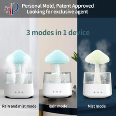 Difusor de aroma y humidificador Abay Mushroom Rain Cloud con luces nocturnas de colores y relajantes sonidos de lluvia.