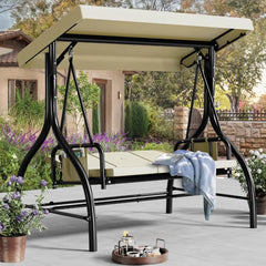 Columpios de exterior de 3 plazas para adultos, columpio de porche con dosel, columpio de patio exterior, columpio resistente con dosel ajustable