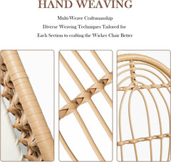 Conjunto de 4 piezas de mimbre para patio, estilo bohemio, para exteriores, con sillón, mesa de cristal y cojín suave.