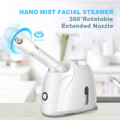 Humidificador facial portátil de ozono con vapor caliente, multifuncional, para limpieza profunda, cuidado de la piel, blanqueamiento, vaporizador facial nano iónico con brazo extensible y boquilla giratoria de 360°, vaporizador para esteticistas.