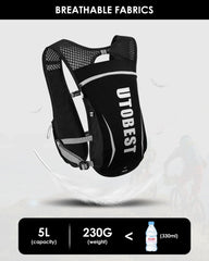 Mochila UTOBEST para trail running de 5 l, ultraligera, transpirable y funcional, ideal para maratón, ciclismo y senderismo.