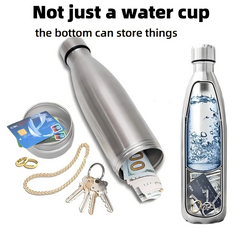HEE RAK - Compartimento oculto de acero para botella de agua de 750 ml, ideal para guardar tarjetas, llaves, dinero en efectivo y dinero seguro.