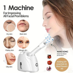 Humidificador facial portátil de ozono con vapor caliente, multifuncional, para limpieza profunda, cuidado de la piel, blanqueamiento, vaporizador facial nano iónico con brazo extensible y boquilla giratoria de 360°, vaporizador para esteticistas.